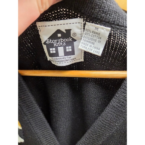 Storybook Knits Vintage Cheetah Floral Cardigan Sweater Black Pink Medium HSN - Picture 5 of 6